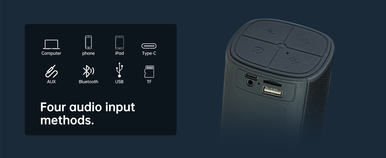 4 input method, usb, tf card, aux, bluetooth