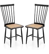 Giantex Windsor Dining Chairs Set of 2, Farmhouse Mid-Century Wooden Chairs w/Spindle Back and PE...