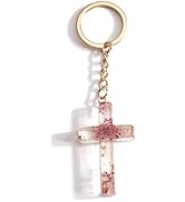 SHTALHST Flower Cross Keychain Pressed Flower Keychains Christian Charm for Women Inspirational G...