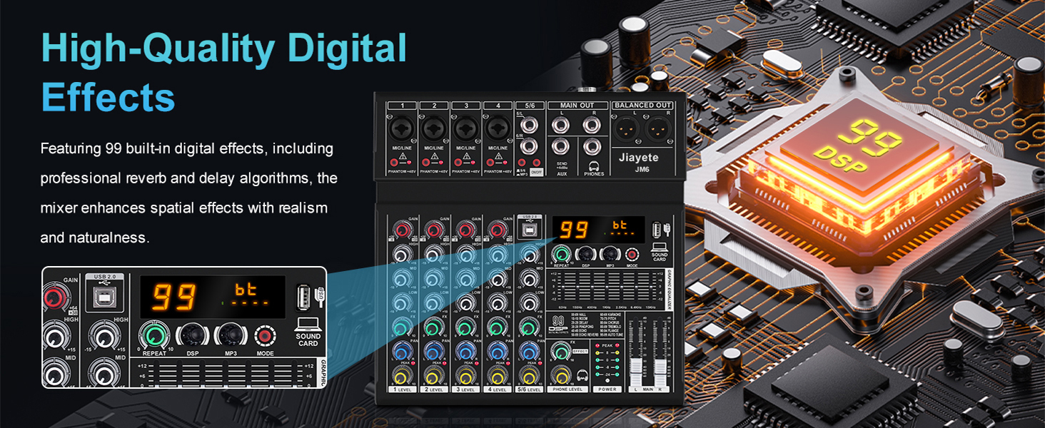6 channels audio mixer