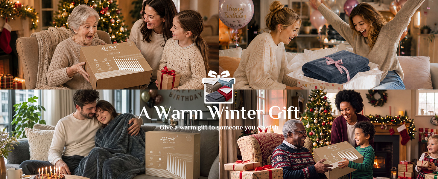 washable sherpa heated throw blanket, gifts for grandmas, glowing LED controller, bed and couch