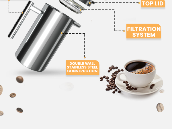 French press coffee maker, French Press stainless steel, 32 OZ French Press