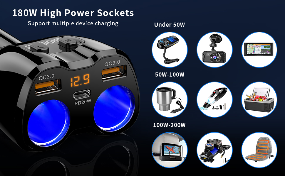 2 socket cigarette lighter splitter