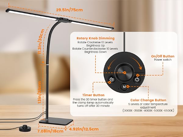 LED Desk Lamp with Base, Double Head Smart Desk Light with Controller Table Lamp for Home Office