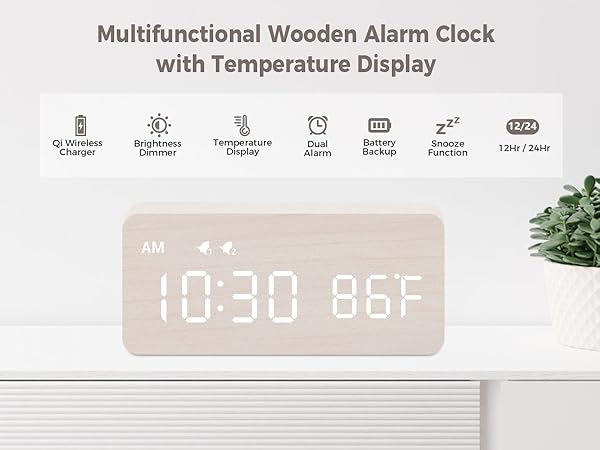 wooden digital alarm clock