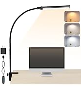 ShineTech LED Desk Lamp for Home Office, Eye-Caring Desk Light with Clamp, 3 Colors Stepless Brig...