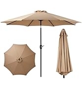 OLIXIS 9ft Patio Umbrella with Tilt and Crank Button &amp; 8 Sturdy Ribs Waterproof, Patio Table Umbr...