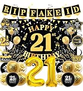 21st Birthday Decorations for Boys Girls, Black Gold Happy 21st Birthday Party Decorations, RIP F...