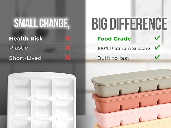Comparison of plastic tray vs Firgi platinum silicone baby food freezer tray