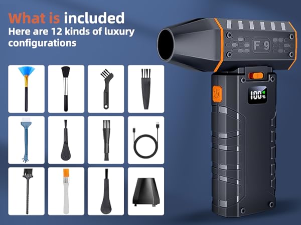 Electric Compressed Air Duster - 100 - Gear Adjustable 130,000 RPM Rechargeable Display Screen