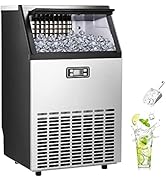 Ice Maker, Commercial Ice Machine,100Lbs/Day, Stainless Steel Ice Machine with 48 Lbs Capacity, I...