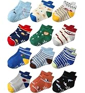 Aroveea Non Slip Grip Ankle Baby Socks 12 Pack for Toddler Boys and Girls Kids,Infant Cute Cotton...