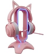 Tilted Nation RGB Gaming Headset Stand - 3 in 1 Pink Headphone Stand with Mouse Bungee and 2 Port...