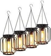 Solar Lanterns Outdoor Waterproof, 13.38" Metal Solar Hanging Lights with Hook, Bright and Warm S...