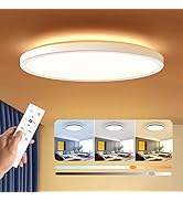 BLNAN Dimmable LED Flush Mount Ceiling Light Fixture with Remote Control, 12Inch 24W 3000K-6500K ...