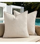 Fancy Homi Pack of 2 Waterproof Soft Chenille Decorative Outdoor Throw Pillow Covers Solid Beige ...