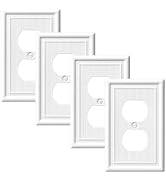 DEWENWILS 4-Pack White Outlet Covers &amp; Switch Plates — Decorative Metal Wall Plates for Light Swi...