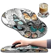 Large Mouse Pad with Wrist Support + Coasters, Color Butterfly Desgin Ergonomic Mouse Pads Soft M...
