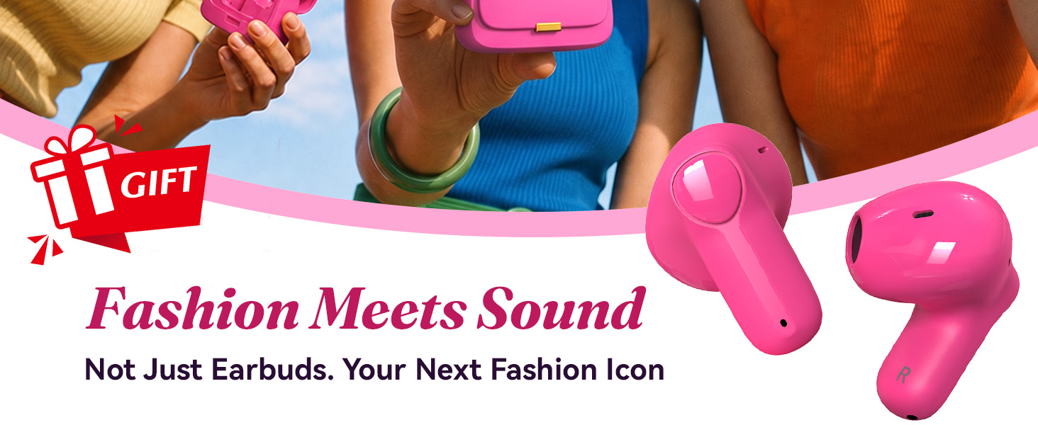 Pink earbuds with mini handbag charging case