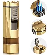 Kantion Cigar Lighter, 4 Jet Flame Torch Lighter Refillable Butane Lighter Windproof Lighter with...