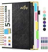 5 Subject Spiral Notebook Journal with Removable Dividers Tabs, 300 Pages Organizer Notebooks for...