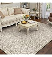 HUGEAR Brown Area Rug 5x7 Machine Washable Living Room Rugs Distressed Neutral Vintage Floral Low...