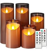 NURADA Flickering Flameless Candles: Acrylic LED Pillar Candles Battery Operated with Remote and ...