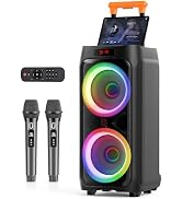 JYX Karaoke Machine with 2 Wireless Microphones, 24" Big Portable Bluetooth Speaker for Adults wi...