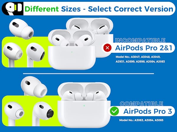 Ear Tips for AirPods Pro 3 (A3063, A3064, A3065); Not for AirPods Pro 2 &amp;amp; 1