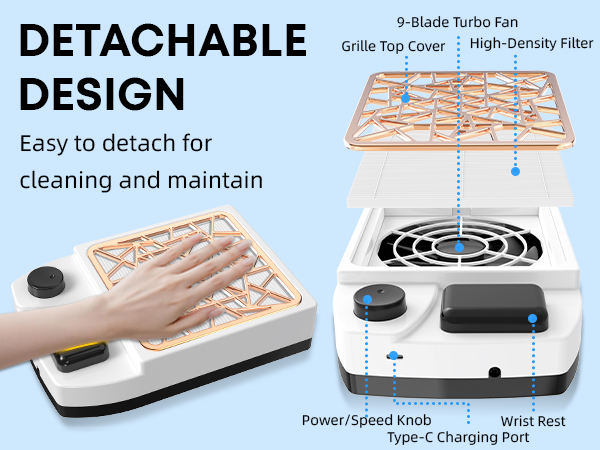 Detachable Nail dust collector for easy cleaning and maintain