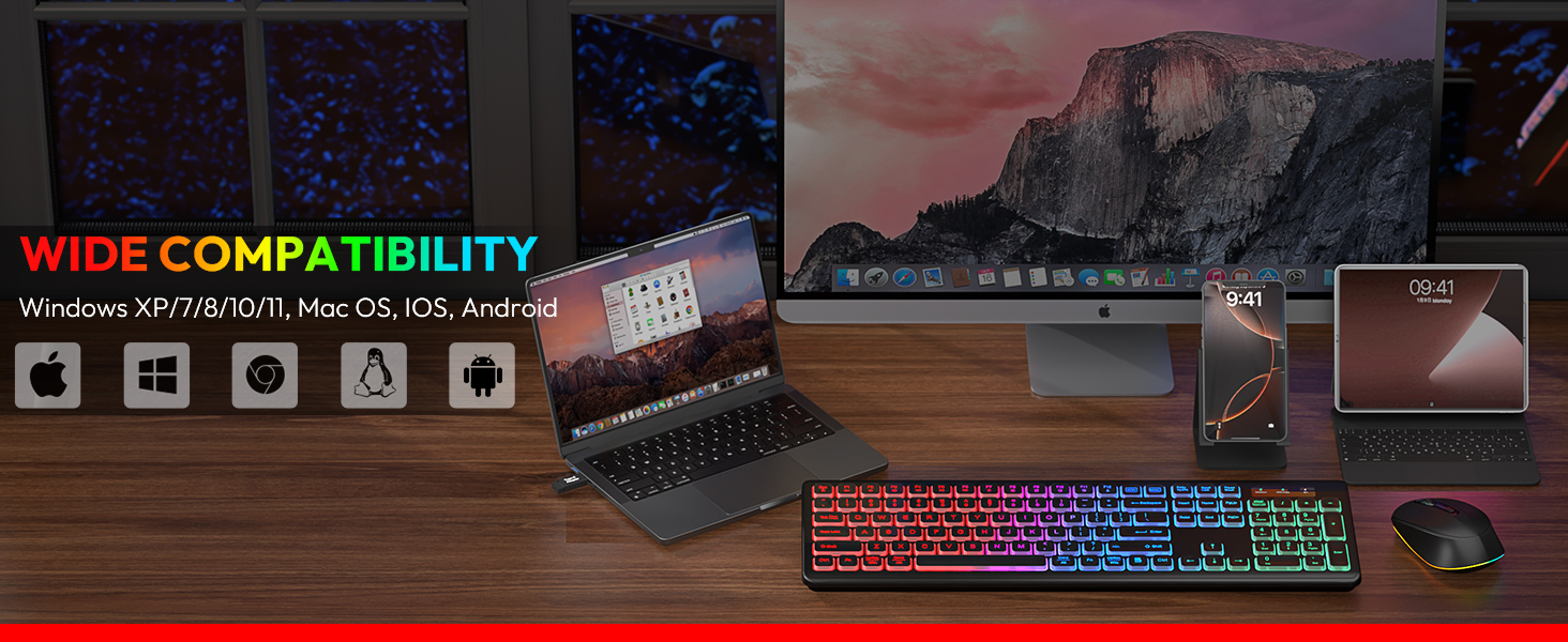 wide compatibility Keyboard combo with USB dongle and USB C adapter