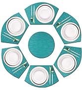 pigchcy Wedge Shaped Placemats Set of 6 with Centerpiece Round Mats Washable Kitchen Placemats He...