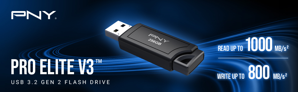 PNY PRO Elite V3 USB 3.2 Gen 2 256GB Type A Flash Drive - Read Up To 1000MB/s² Write Up To 800MB/s²