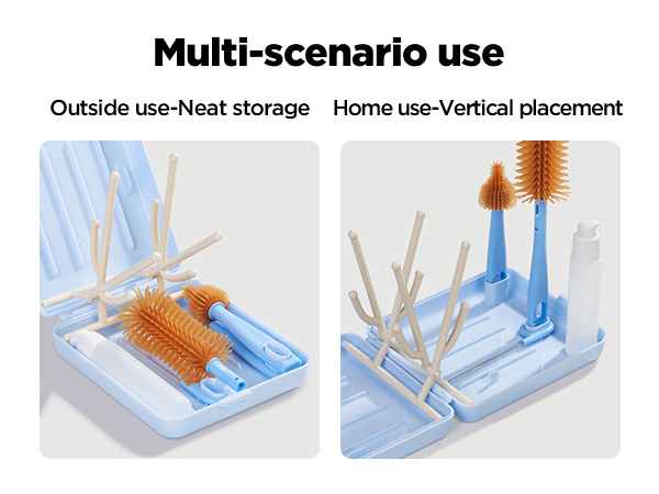 travel bottle drying rack with brush