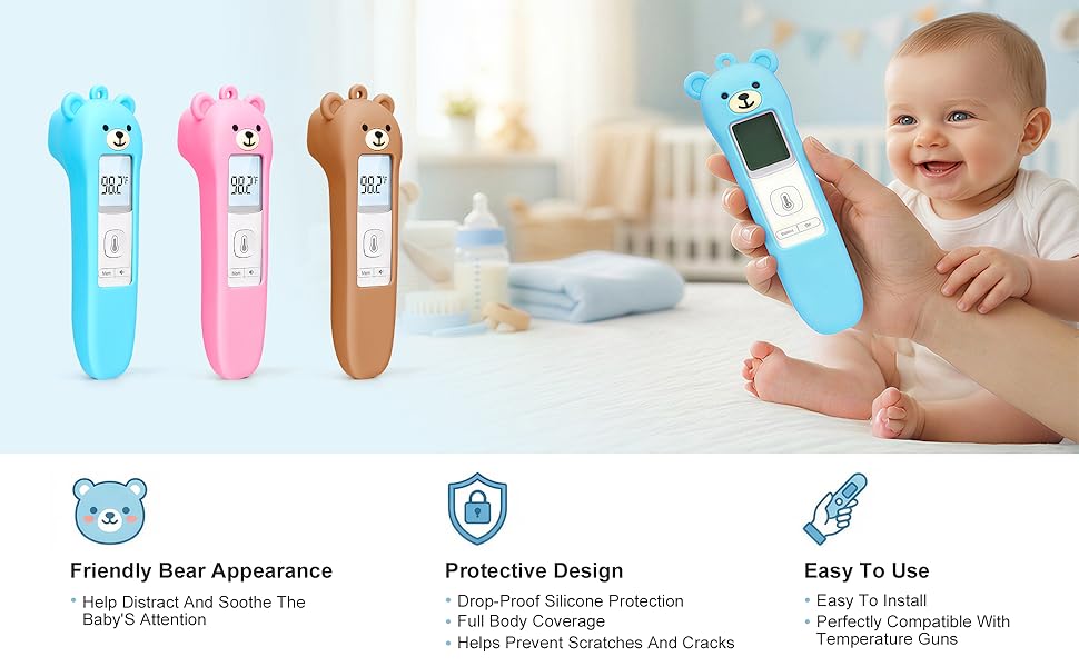 Cute Bear Silicone Thermometer Case Compatible with GoodBaby No-Touch Thermometer