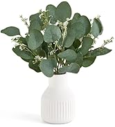 Dahey Artificial Eucalyptus Stems in Ceramic Vase Centerpiece Table Decorations Modern Farmhouse ...