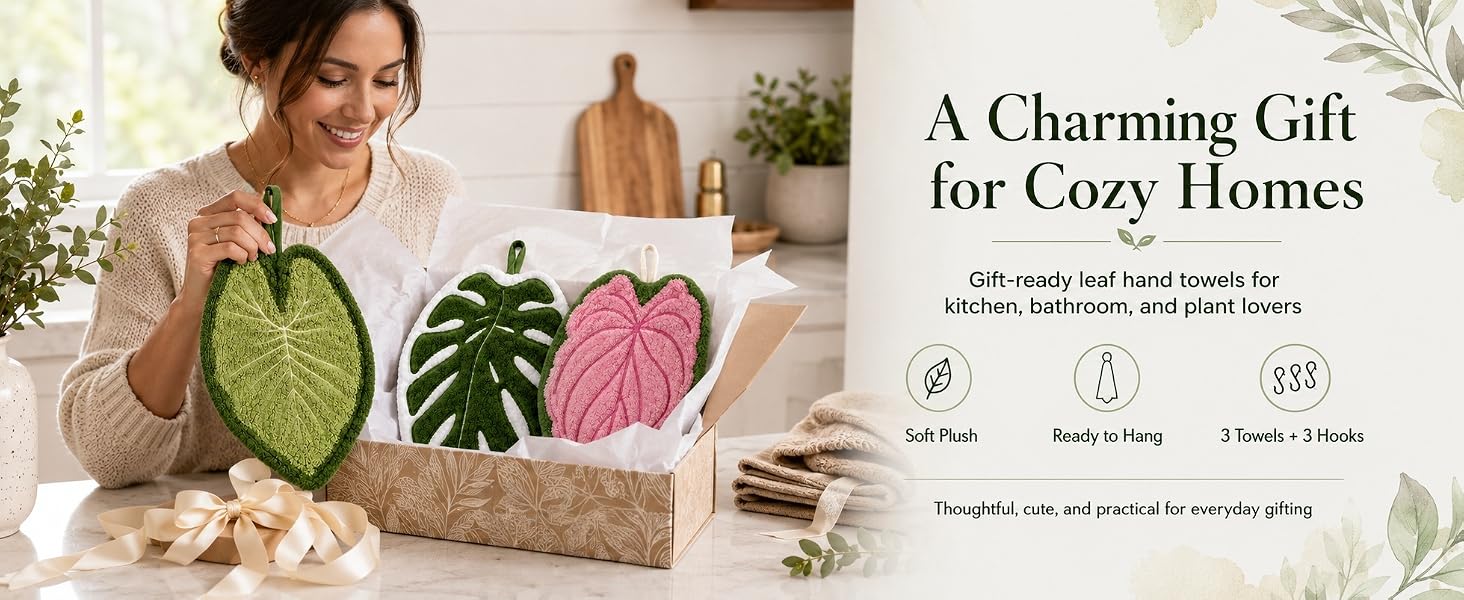 Pink leaf towel, green leaf towel, Monstera deliciosa towel