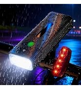 Bike Lights Front and Back, Bike Lights for Night Riding Rechargeable USB-C, 5200mAh Bicycle Ligh...