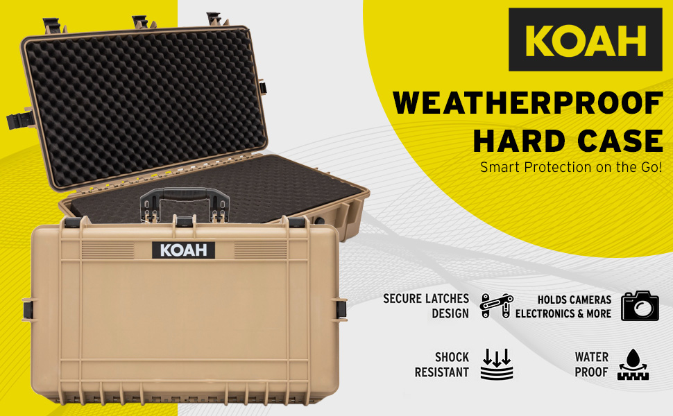 Koah, KOAH, weatherproof, wheeled, hard case, latches, retractable handle, shockproof, waterproof