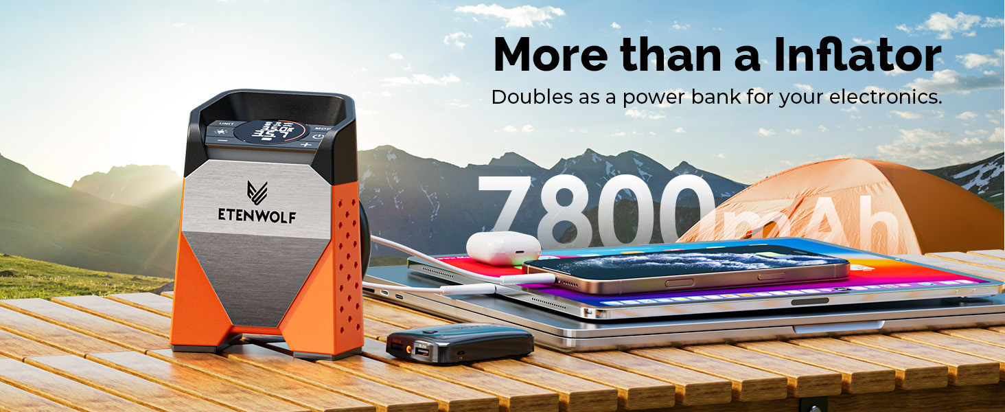 portable tire inflator Doubles as a power bank for your electronics