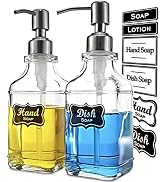 JASAI 2Pack Antique Design Glass Soap Dispenser with Rust Proof 304 Stainless Steel Pump, Refilla...