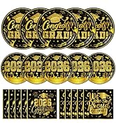 144Pcs 2026 Graduation Party Plates and Napkins for 48 Guests, Black and Gold Congrats Grad Party...