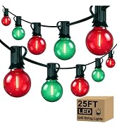 25Ft LED Red Green String Lights Outdoor, Christmas Decoration Patio Lights | 25+2 Shatterproof R...