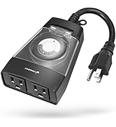 Fosmon Dual Outdoor Timer Outlet, 15A 24-Hour Mechanical Light Timer, 3-Prong ETL Listed Water Re...
