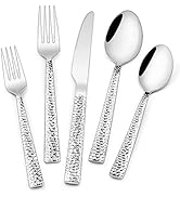 Hammered Silverware Set, 40-Piece Stainless Steel Square Flatware Set for 8, Food-Grade Tableware...