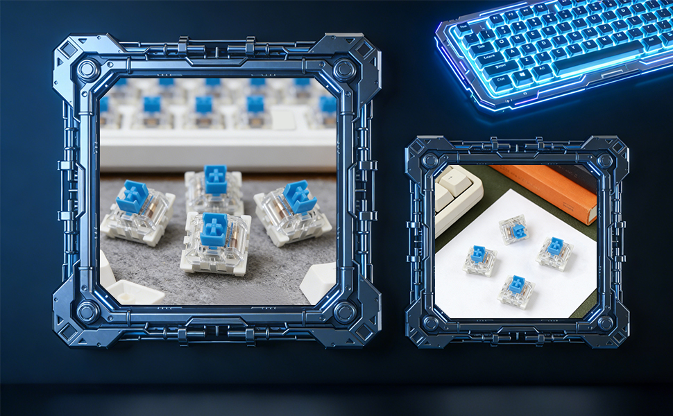 Blue Keyboard Switches with Switch Puller