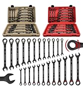 ironcube 24-Piece Ratcheting Wrench Set: Metric &amp; SAE - 8mm to 19mm &amp; 1/4" to 3/4" - 72 tooth - C...