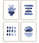 Haus and Hues Abstract Blue Wall Art Prints - Set of 4 Abstract Art Blue Wall Decor for Living Ro...