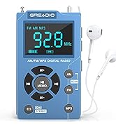 Greadio Radios Portable AM FM with MP3 Player, Best Reception Pocket Radio, Large LCD Screen and ...