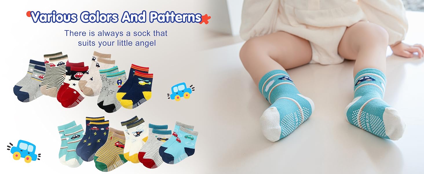 non-slip grips machine washable reinforced toes breathable skin-friendly